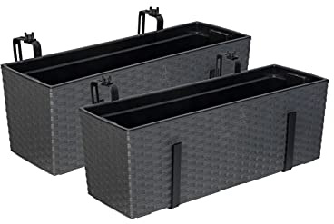 XL Balkonkasten 2er-Set Rattan-Design Anthrazit mit Wasserspeicher