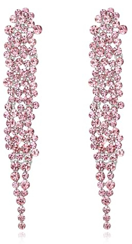 EVER FAITH Statement Ohrringe Strass Kristall Bankett lange Kronleuchter baumeln Ohrstecker für Damen Prom Hochzeit Braut Rosa Silber-Ton