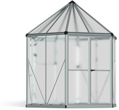 Palram Canopia Gewächshaus Hexa Aluminium Orangerie mit Fundament Stahlrahmen Polycarbonat Doppelstegplatten UV-beständig wetterfest für Garten