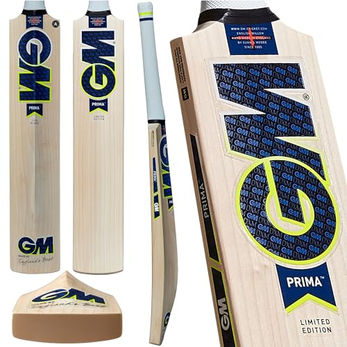 Gunn & Moore GM | PRIMA | Cricket Bat | DXM | TOETEK | Now Technologies | Prime English Willow | Made In England | Blue | Size 6 or Full Size Short Handle