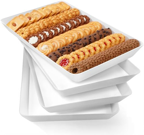 Lifewit 4 Stück Große Servierplatte Kunststoff, 34 x 24 cm/13.5x9.5 Tablett Serviertablett, BPA-frei Servierplatten Set, Wiederverwendbar für Buffets Feiern Picknicks Snacks Frühstück Party, Weiß