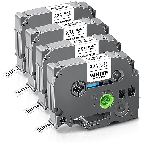 UniPlus Kompatibel TZe-231 12mm TZe231 Etikettenband Ersatz für Brother TZe Schriftband Tz Tape 0,47 Schwarz auf Weiß für Brother P-Touch H100LB H105 H110 H107B 1010 1000 D600 E100 H200 P300BT D400