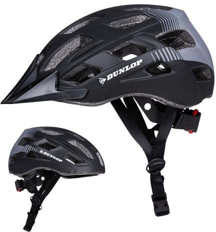 Dunlop Fahrradhelm mit Licht - Fahrradhelm Damen und Herren - Verstellbar von 55 bis 58 cm - Fahrrad Helm Größe M - mit LED-Beleuchtung - 3 Lichtmodi - Schwarz