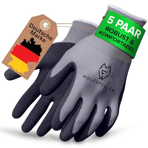WOLFSFELLER Premium Arbeitshandschuhe Herren Gr 11 | 5 Paar Robuste & Komfortable Montage-Handschuhe Damen | Mit Langlebiger Nitril-Beschichtung