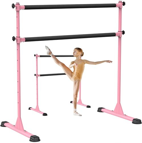 Dolibest Ballettstange Freistehend,10 Höhenverstellbare Ballet Stange Rosa Kinder Mädchen Tragbar Tanzstange Erwachsene Zuhause Mobile Boden Fitness Yoga Stretchstange Schaumstoffgepolstert,120 x 71cm