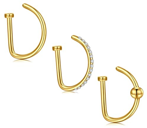 MODRSA Fake Nasenpiercing Gold Chirurgenstahl Fake Nose Ring Damen Fake Nasenring Piercing Fake Nasen Piercing Faux Nasenpiercing Ring