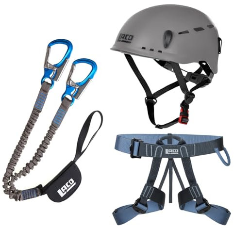 Generisch LACD Klettersteigset Pro Evo 3.0 + Klettergurt Easy EXP + Helm Protector 2.0 (Phantom)