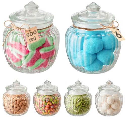 Praknu 6er Set Bonbongläser 500ml – Candy Bar – Vorratsgläser mit Deckel