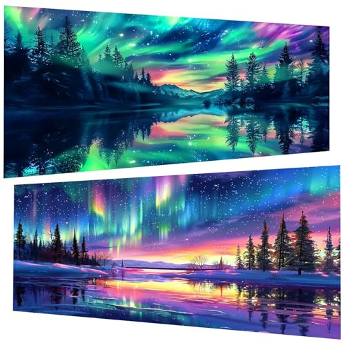 2 Stück Diamond Painting Aurora (30x60 cm), 5D Diamant Painting Erwachsene | DIY Aurora Diamant Art Bilder Groß Set für Wohnzimmer Schlafzimmer Wand Dekoration Geschenke (2er set)