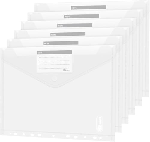 36er Dokumententasche A4 zum Abheften, Dokumentenmappe mit Lochrand & Klettverschluss, Wasserdicht Dokumententaschen für Ordner Organisation, Transparent, Dokumentenhüllen für Schule & Büro, 36 Stück