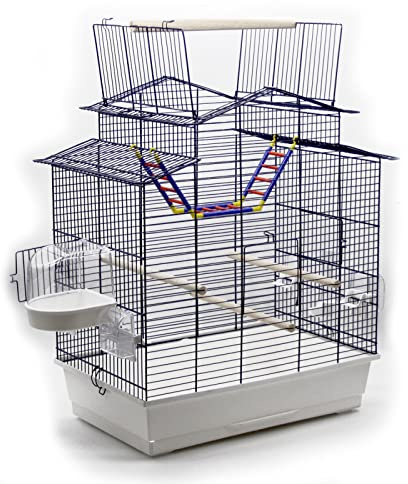 Großer XXL Vogelkäfig für Wellensittiche Kanarien Freisitz Gratis Badehaus Leiter und viel Zubehör (blau Weiss)
