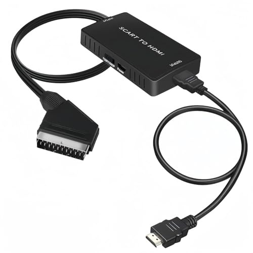 DigitPro SCART auf HDMI Adapter (mit Kabel), SCART auf HDMI Konverter, HD 1080P Audio- und Videokonverter, für HDTVs, Set-Top-Boxen, VHS, Xbox, PS3, Sky, DVD, Blu-ray.