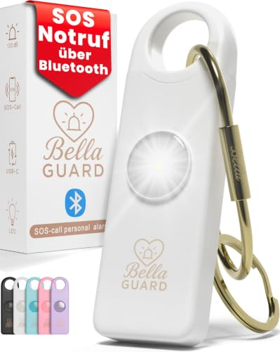 Taschenalarm mit SOS-Notruf über Smartphone per BT | Personal Alarm für Frauen, Sirene 130dB laut, LED-Stroboskoplicht, Fester Zugpin, wiederaufladbar über USB, zum Selbstschutz