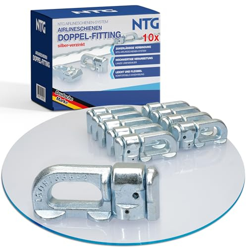 NTG Doppel Fitting für Airlineschiene 10 Stück - verzinkt, ohne Ring | Endbeschlag Double Stud für Zurrschiene - Zurrschienen Zubehör für LKW und Transporter - Fitting Set verzinkt