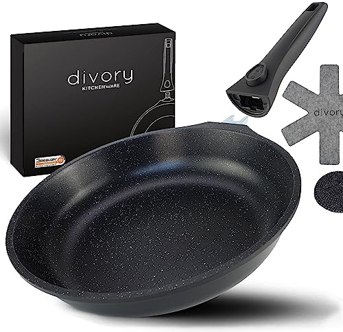 DIVORY Bratpfanne 24 cm – Antihaft, mit abnehmbarem Griff – Für alle Herdarten geeignet, auch Induktion – Aluminium Pfanne inkl. Pfannenschoner – Frying pan, Skillet, Frei von PFOA & PFOS