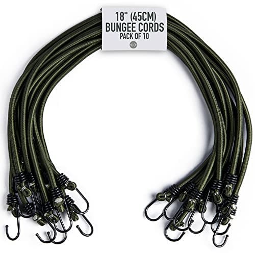 Pluvios - 18" (45CM) Robuste Spanngummis mit Haken - 10er-Pack - Größenwahl - Elastische Vielzweck Gummi Spanngurte für Gepäck, Dachträger, Camping - Wetterfester, UV-beständiger Expander