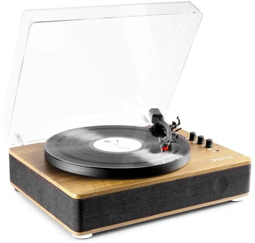Fenton RP162LW Schallplattenspieler Bluetooth Lautsprecher Naturholz | Pitch Control, MP3, RCA, Auto-Stopp, Turntable Vinyl Player, Gramophone, Schallpattenspieler, Schalplattenspieler, Record