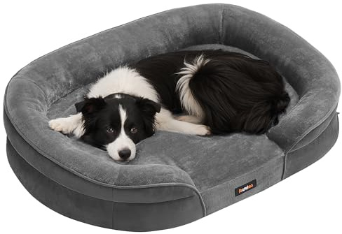 Feandrea Hundebett, Hundekissen, für große Hunde, 91 x 68 x 18 cm, orthopädisch, wasserdichte Innenschicht, erhöhte Ränder, Abnehmbarer, waschbarer Bezug, rutschfest, schiefergrau PGW282GN01