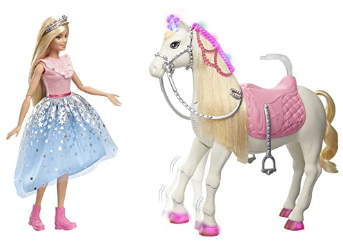 Barbie Pferd, Princess Adventure, inkl Puppe, interaktives Spielset mit Licht, Geräuschen und tanzendem Pferd, Spielzeug ab 3 Jahre, GYK64