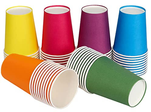 PALUDO 60 Stück Bunte Pappbecher, 250 ml Mehrfarbig Partybecher, Einwegbecher Biologisch Abbaubar für Partybedarf Kaffee Tee Heißen und Kalten Getränken