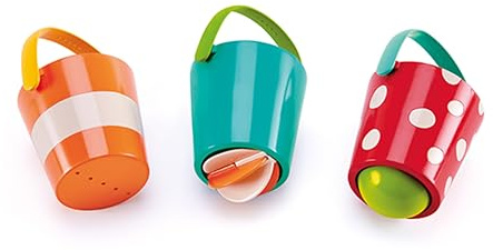 Hape Buntes Eimer Set – 3-teiliges Badespielzeug, Bunte Wassereimer mit Ablauf-System, Motorik und Hand-Augen-Koordination im Bad, BPA-frei, ab 12 Monaten