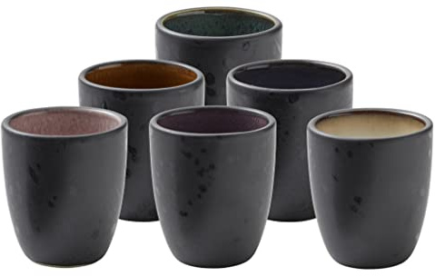 BITZ Espresso Tassen Set, Espressotassen Steingut, Schöne Espressobecher aus Keramik, Dänisches Design, 6er Set, Klein (9 cl), Spülmaschinenfest und Hitzebeständig, Schwarz/Bunt