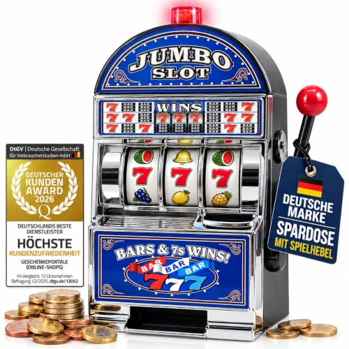 GOODS+GADGETS® Einarmiger Bandit Spielautomat 22cm Slot Machine Spardose | Lustiger Party-Gag, Gluecksspiel-Automat mit Casino Sound & Licht, integrierte Sparbüchse, 22x14x14cm, Batteriebetrieb