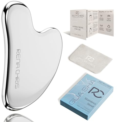 Rena Chris Edelstahl Gua Sha Stein, Guasha Stein für eine definierte Kieferlinie, gegen Gesichtsschwellungen, Hautpflege-Geschenk – Silber