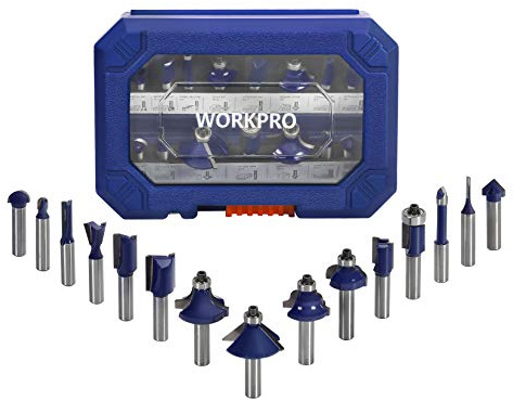 WORKPRO 15tlg. Fräser Set, Schaft 8mm, Oberfräse Zubehör für Holz mit Aufbewahrungskoffer
