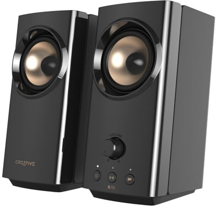 CREATIVE T60 2.0 HiFi-PC-Lautsprecher, USB-C-Audio, Mikrofon, Headset-Anschluss, Bluetooth 5.0, 3,5mm-AUX-In, 60W Spitzenleistung, für PC, Laptop, MAC