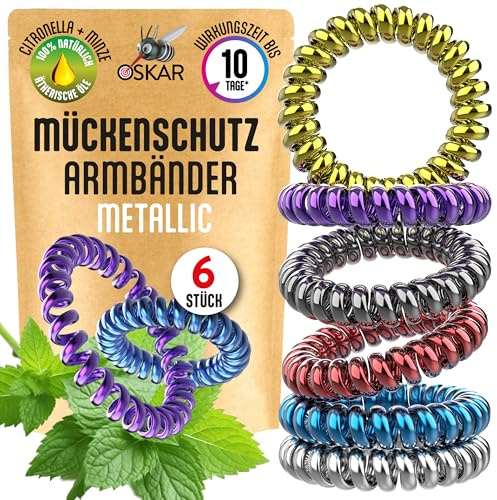OSKAR Mückenschutz Armband, 6 Stück zur Mückenabwehr - Metallic - Für Kinder + Erwachsene | Anti Mücken Armband, extrem effektiver Mückenschutz | Für Camping, Urlaub, Reisen & Festival