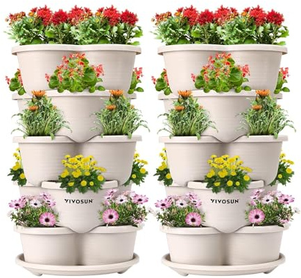 VIVOSUN Pflanzturm 5 Ebene Erdbeerturm stapelbar Pflanzer Kartoffelturm vertikale Gartenarbeit pflanzenturm Outdoor für Erdbeeren, Blumen, Kräuter, Gemüse, 2 Pack
