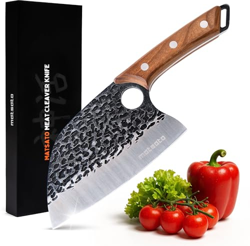 Matsato Hackmesser – Profi Küchenbeil aus japanischem Stahl mit Buchenholzgriff, Scharfes Chinesisches Kochmesser für Fleisch, Knochen und Gemüse – Ausgewogenes Design