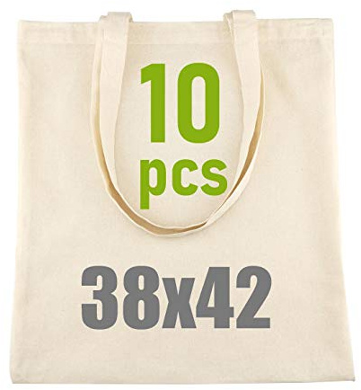 IDEA HOME 10 Stück Baumwolltasche 38x42cm- Jutebeutel Groß - Stoffbeutel Unbedruckt, Personalisierung Möglich – Bestickung oder Bemalung - Stofftasche mit zwei langen Henkeln