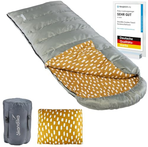 Skandika Dundee Deckenschlafsack | Luxus-Qualität, Baumwolle/Flanell Innenfutter, bis -20°C, 220x80 cm, koppelbar, mit Kissen | Outdoor Camping Wandern