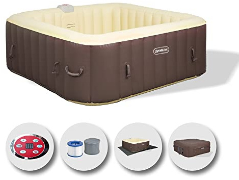 EASE.ZONE SPA Aufblasbarer Whirlpool, beheizbar, 4 – 6 Personen, 185 x 65 cm, superleise integrierte Pumpe, Braun