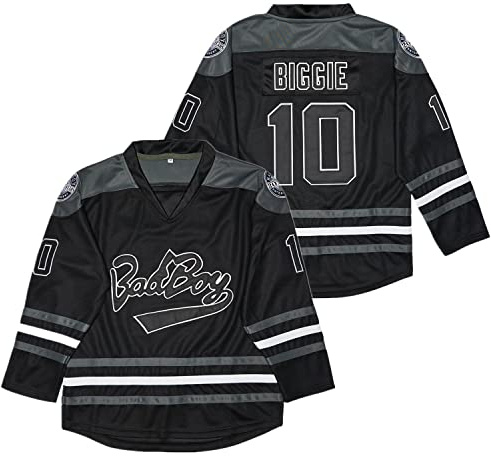 Herren Hockeytrikot Nr. 10 Small Bad Boy 90er Jahre Hip Hop Langarm Schwarz, Schwarz, L