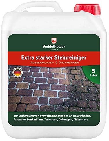 Veddelholzer Außenanlagenreiniger Steinreiniger 5 Liter Konzentrat mit Langzeitwirkung Qualität aus Germany Grünbelagentferner Wege Pflastersteine Fugen ohne Glyphosat Unkrautvernichter