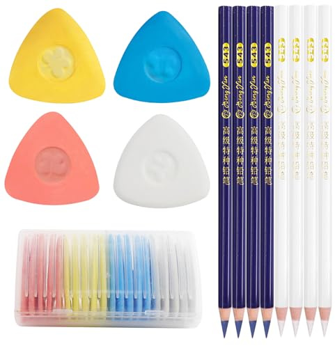 28 Stück Schneiderkreide, Schneiderkreidestift Kreide Nähen, Dreieckskreide + Nähen Bleistift, Nähkreide Stoffkreide, Schneiderkreide Set, für Markieren Von Diversen Stoffen, Ledern, Nähmarker