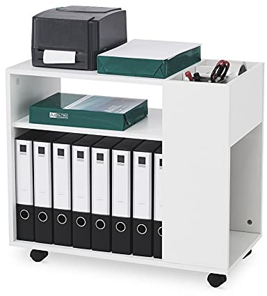 Mondeer Aktenschrank, Büroschrank mit Verstellbaren Trennwänden und Universalrädern Modern Einfach für Büro Arbeitszimmer Wohnzimmer, Weiß, 70 x 36 x 60 cm