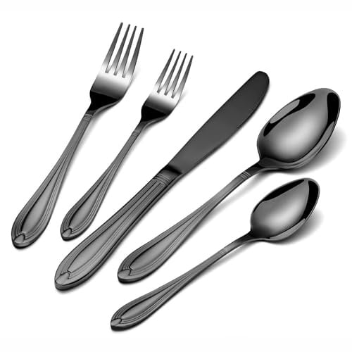 univionlions Besteck Set 8 Personen- 40 teiligs Schwarzes Besteckset | Premium Edelstahl Poliertes Essbesteck Set Elegantes TafelBesteck mit Messer Gabel und Löffel für Familien Küche Party