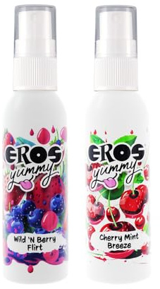 Eros Yummy - erotisches Geschmacksspray für den Körper, für ein aufregendes Vorspiel - Wild ’N Berry Flirt & Cherry Mint Breeze - 2 x 50 ml