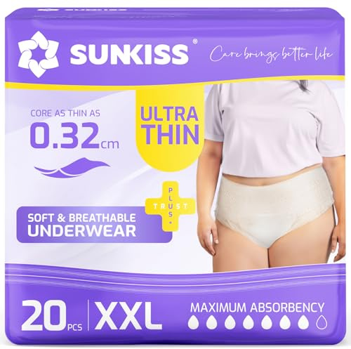 SUNKISS Inkontinenzhosen Frauen, Weiß, Größe XXL, 20 Stück 1er Pack | Ultra Dünn und schnell absorbierend, Diskret, Schnell Absorbierende Windelhosen für Erwachsene