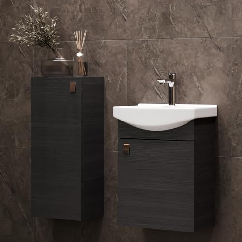 Planetmöbel Badmöbel Set Waschtisch mit Unterschrank | 45 x 60 x 33 cm, Midischrank 32 x 75 x 23 cm für Badezimmer, Gäste WC & Bad, Anthrazit