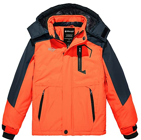 Wantdo Berg Skijacke Jungen Wasserdicht Outdoor Winterjacke mit Kapuze | Wasserdicht, Atmungsaktiv,Winddicht,Fleecefutter,Abnehmbare kapuze,3 Reißverschlusstaschen,Windbreaker Jacken,Ski,Outdoor