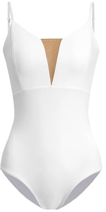 ZYXWVU Ballett Trikot Damen Ärmellos Rückenfrei Tanztrikot Damen Tanzbody mit V-Ausschnitt, C12-weiß,S
