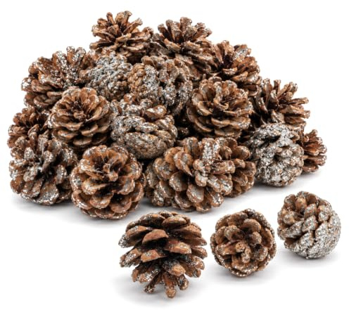 COM-FOUR® 30x Tannenzapfen mit silberfarbenem Glitter, Pinienzapfen | Zapfen Deko mit Glitzer - Streudeko - Bastel Set - Weihnachtsschmuck