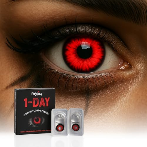Festicy Kontaktlinsen I farbige Kontaktlinsen ohne Stärke I farbige Kontaktlinsen geeignet als Halloween Kontaktlinsen, Vampir Kontaktlinsen & Kontaktlinsen Hexe, Zombie Kontaktlinsen (Rot)