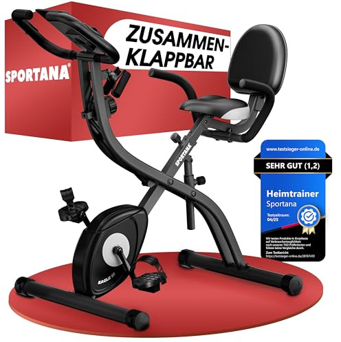 SPORTANA® Heimtrainer Fahrrad EAGLE 3-3in1 Ausdauer Ergometer - Klappbar - LCD Display - Höhenverstellbar - inkl. Fitnessbänder - Hometrainer, Fitnessbike, Workout Bike, Trimmrad, Indoor Bike