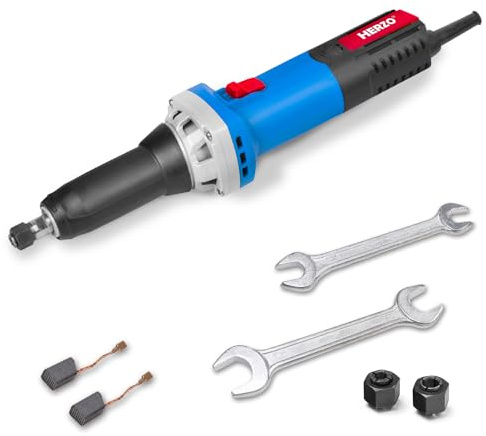 HERZO Geradschleifer 600 W, Elektrischer gerader Schleifer Elektrisch Stabschleifer Gradschleifer mit Drehzahlregler 0-31000 U/min, Spannzange Ø 6mm/8mm